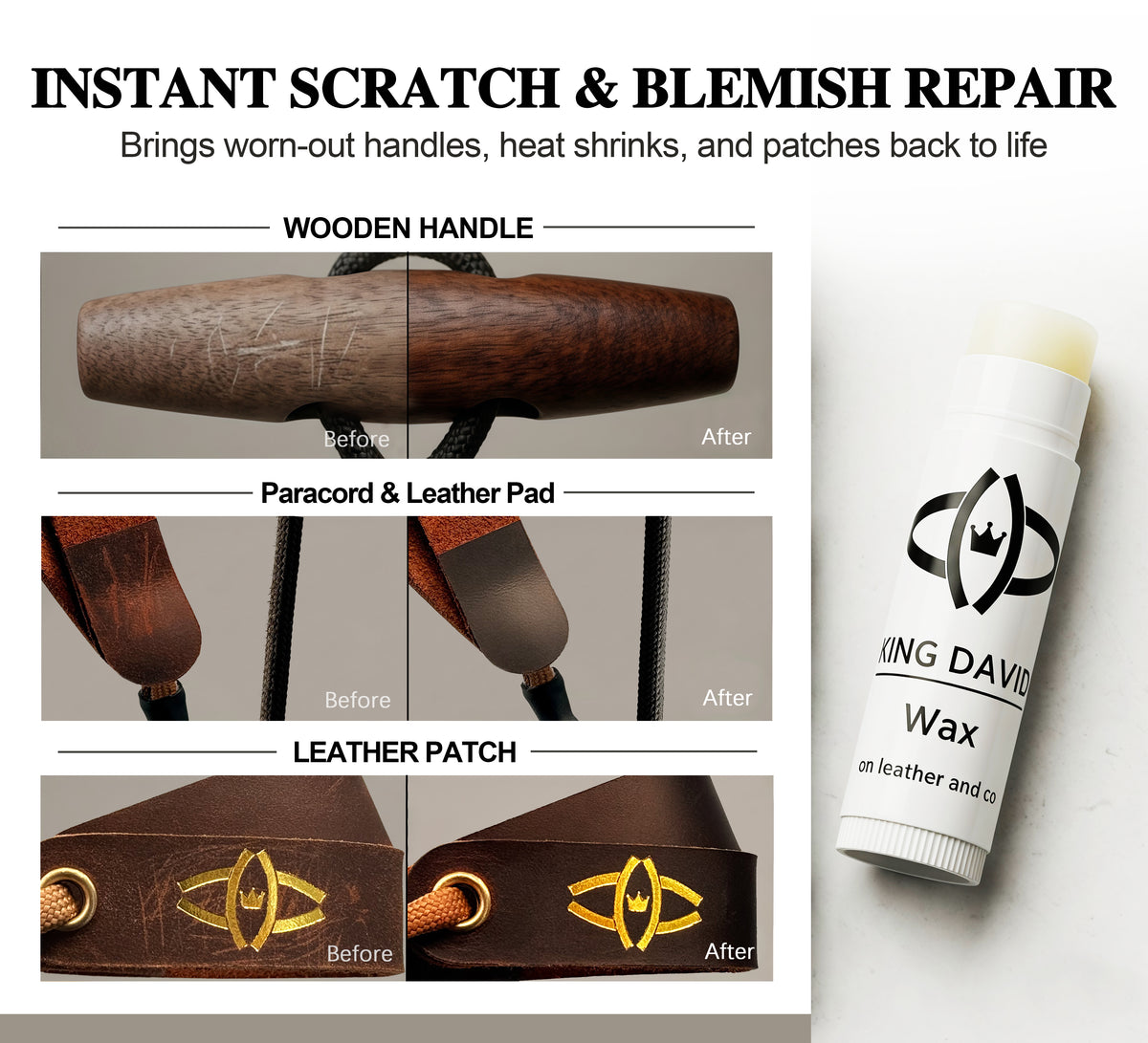 KING DAVID | The Ultimate Sling Wax - Multi-Material Care, Waterproof & Scratch Repair Stick